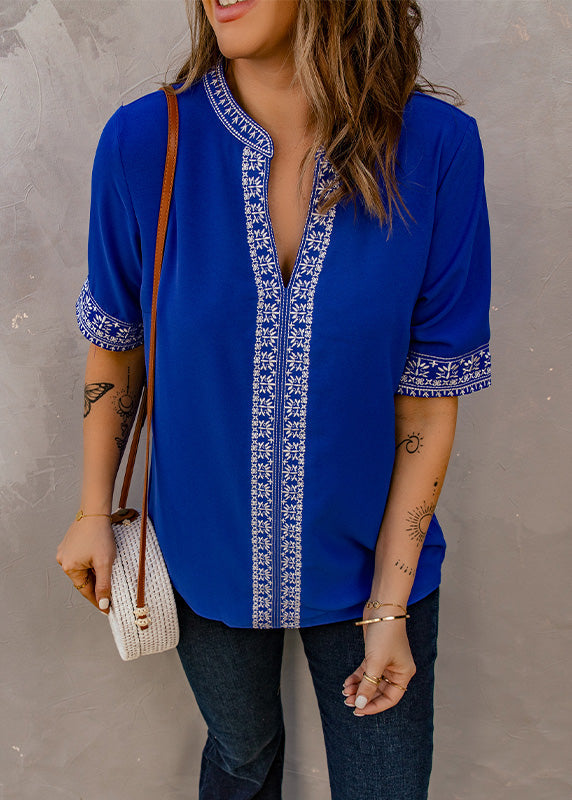 Summer Shirts Thin Embroidered T Blue Royal