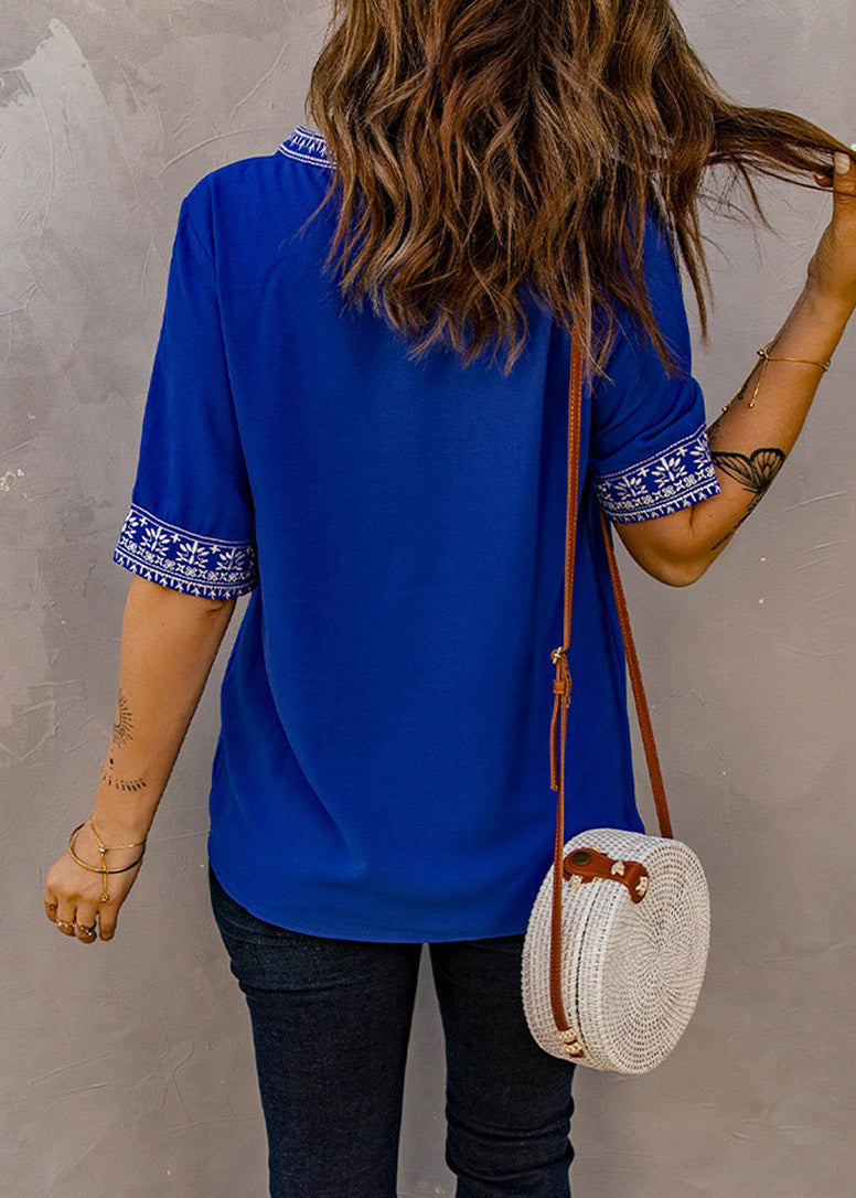 Summer Shirts Thin Embroidered T Blue Royal