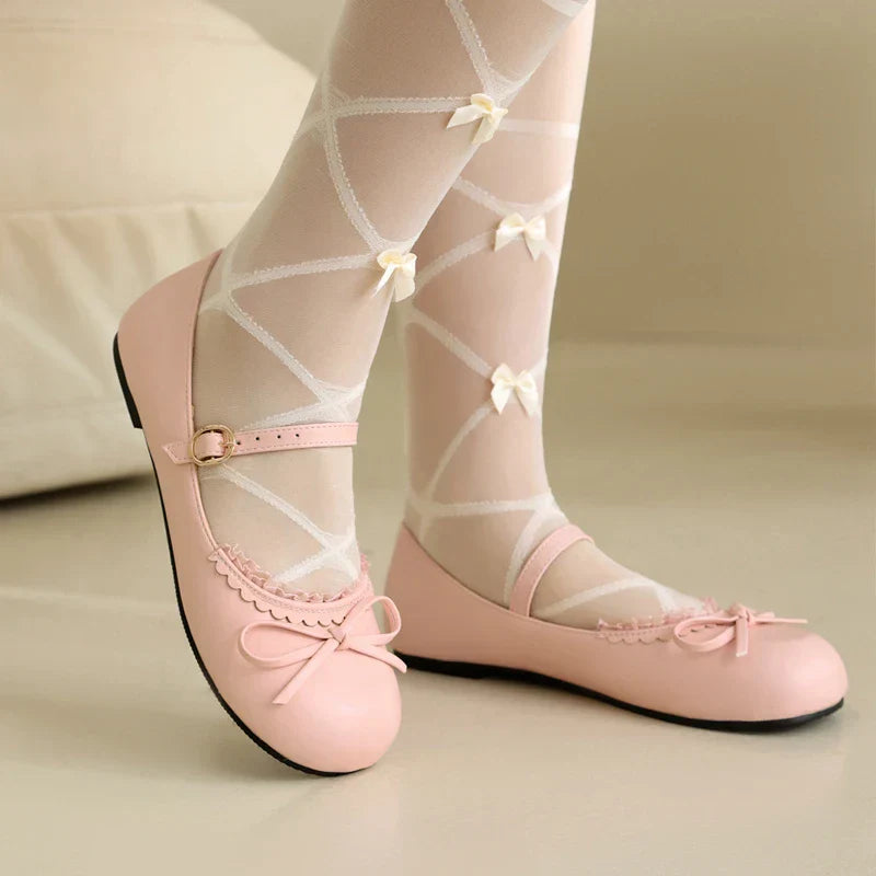 Mary - Bow Janes 33-45 Ballet Shoes Pink White Flats