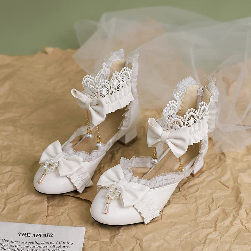Shoes - Lace Pearl 34-39 Sweet Lolita Bow