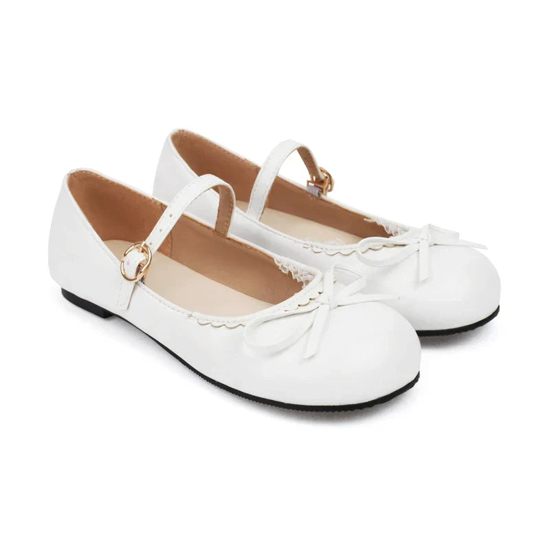 Mary - Bow Janes 33-45 Ballet Shoes Pink White Flats
