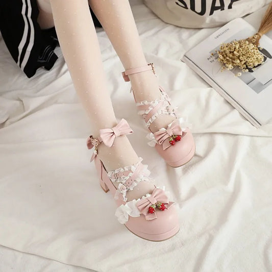 Strawberry Ruffles Sweet Wedding - Bow Princess Shoes 30-43