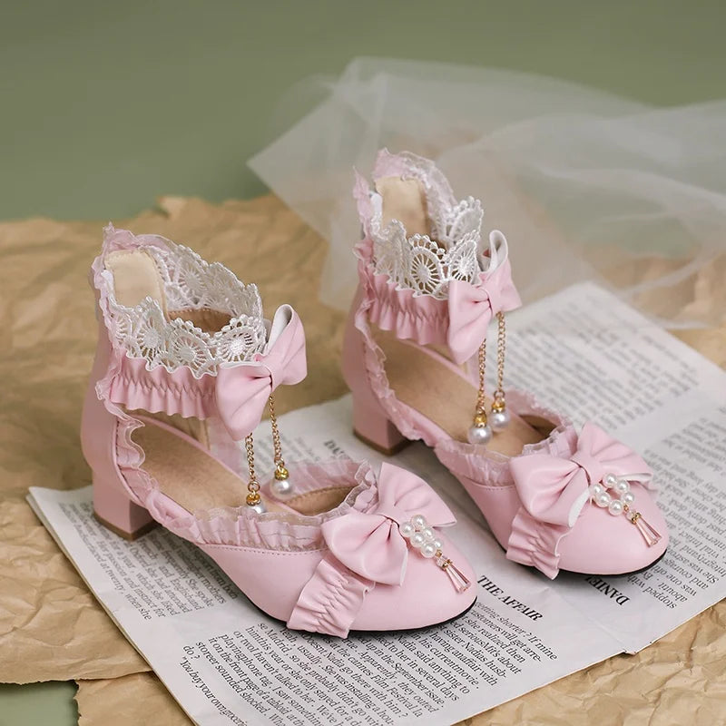 Shoes - Lace Pearl 34-39 Sweet Lolita Bow