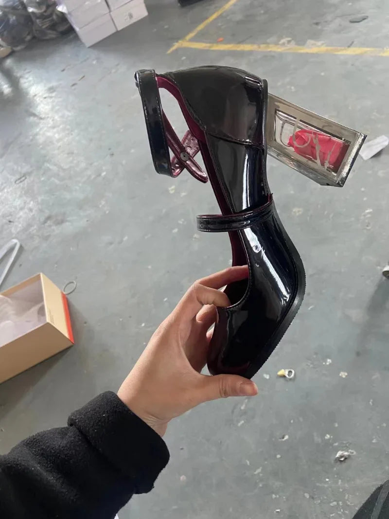 Wine Rose - 35-43 Shoes Red Elegant Block Jane Heel Mary