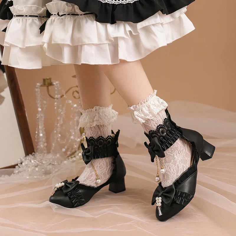 Shoes - Lace Pearl 34-39 Sweet Lolita Bow