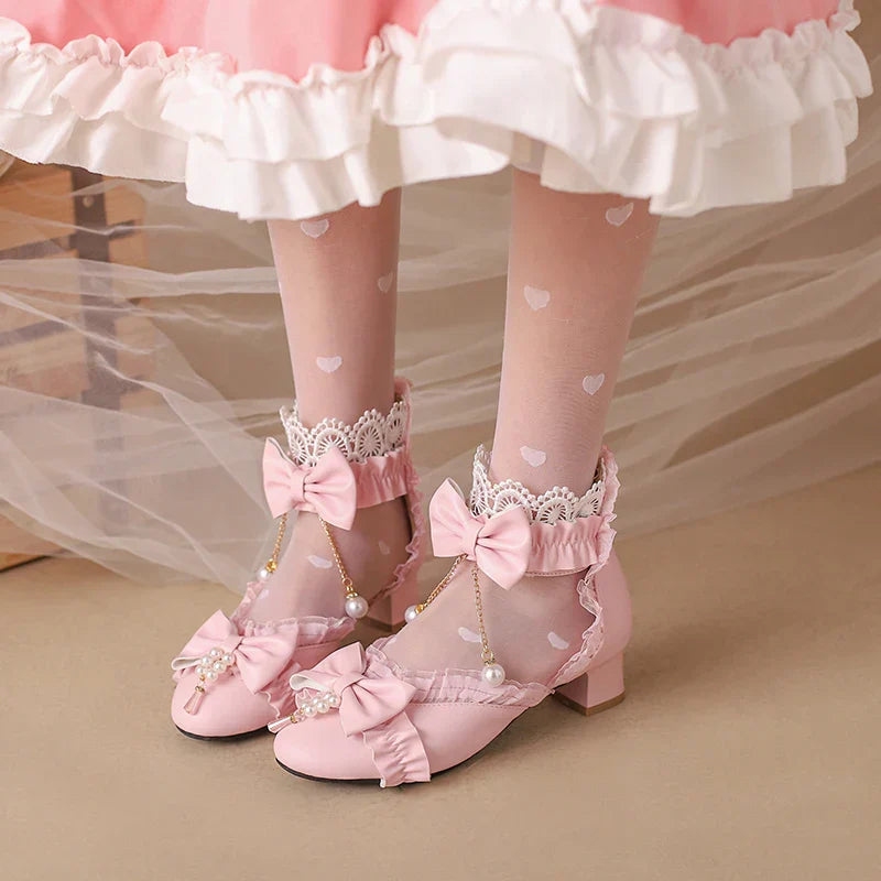 Shoes - Lace Pearl 34-39 Sweet Lolita Bow
