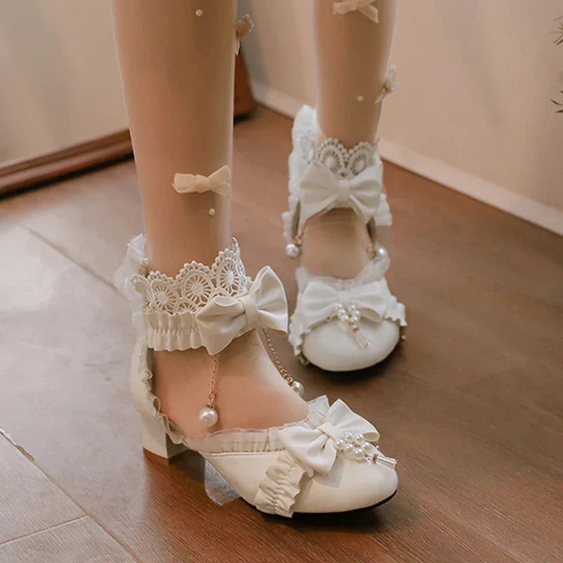 Shoes - Lace Pearl 34-39 Sweet Lolita Bow