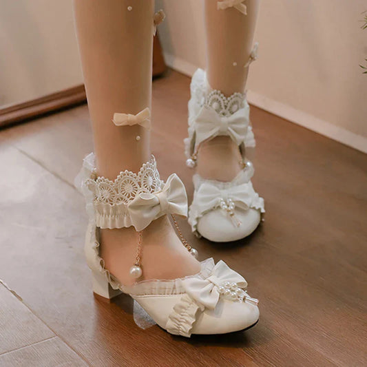 Shoes - Lace Pearl 34-39 Sweet Lolita Bow