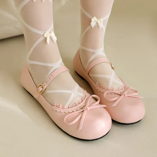 Mary - Bow Janes 33-45 Ballet Shoes Pink White Flats