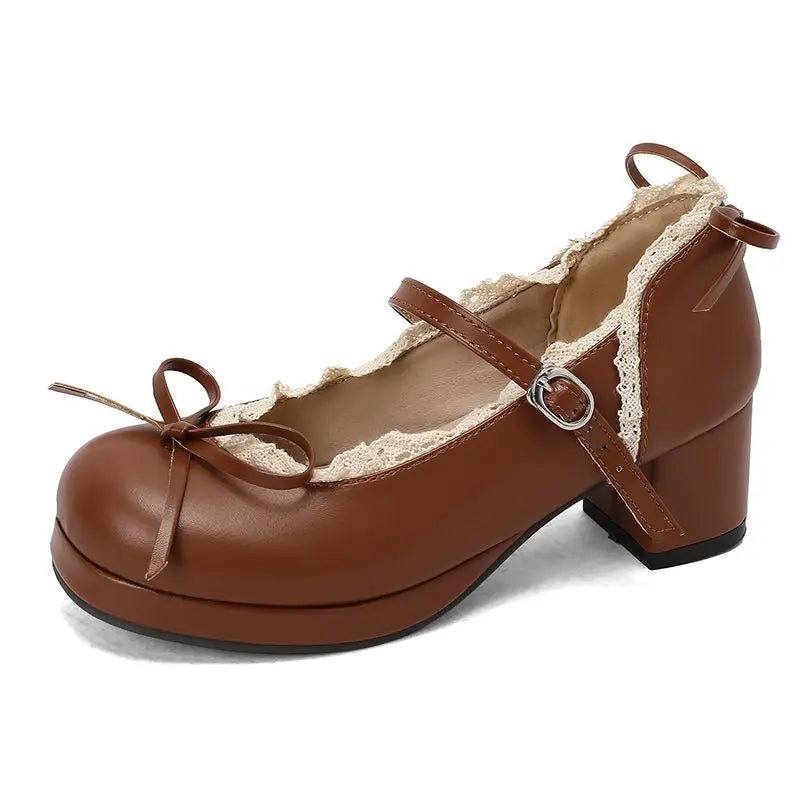 Round Pumps 32-50 Sweet Bowknot Shoes Toe - Heels