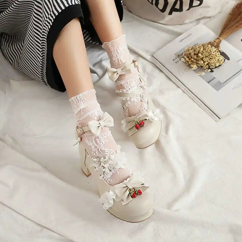 Strawberry Ruffles Sweet Wedding - Bow Princess Shoes 30-43