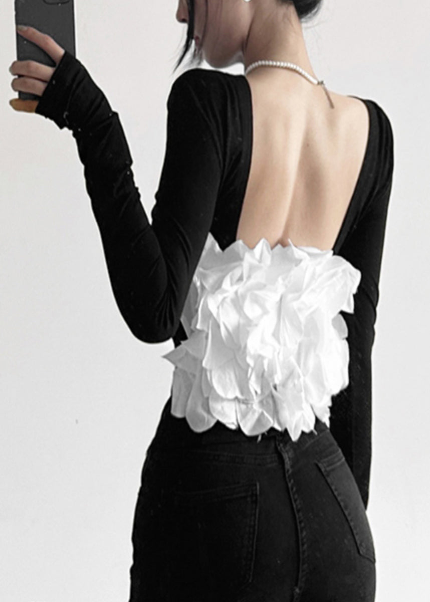 Black Out Top Patchwork Sexy Hollow Backless Fall