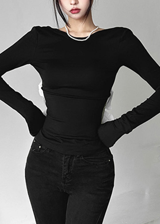 Black Out Top Patchwork Sexy Hollow Backless Fall