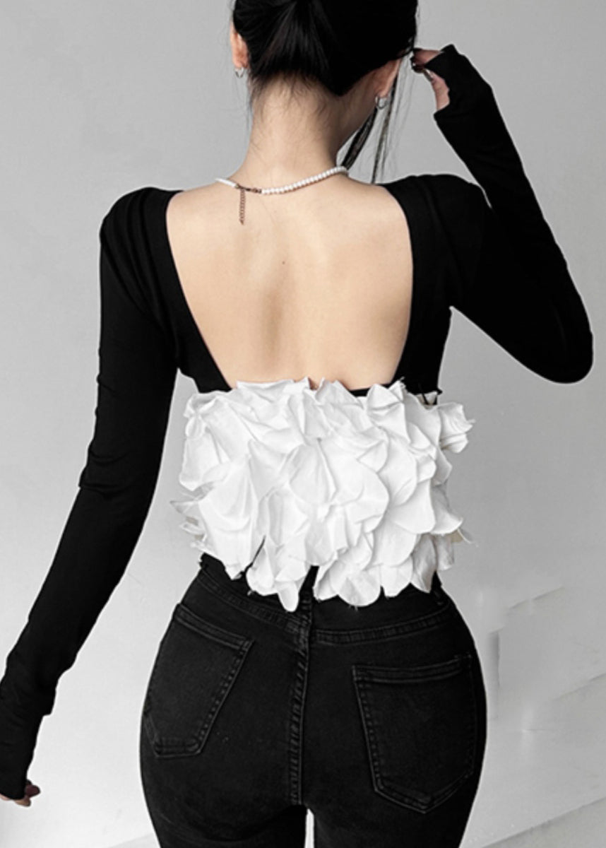 Black Out Top Patchwork Sexy Hollow Backless Fall