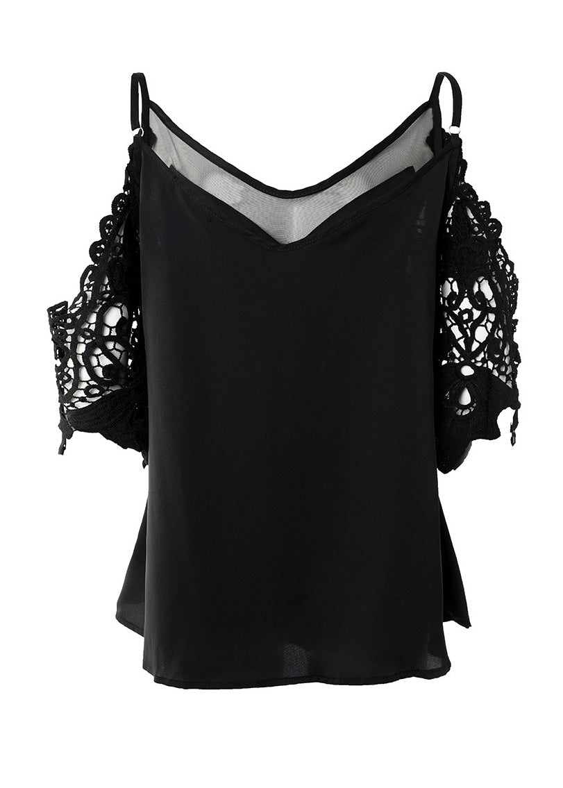 Shoulder Black Cotton V Sexy Summer Top Cold Neck