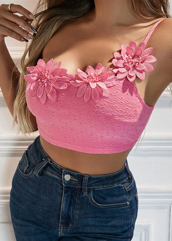 Camisole Dimensional With Sexy Pink Shoulder Single Flower Top