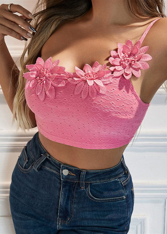 Camisole Dimensional With Sexy Pink Shoulder Single Flower Top