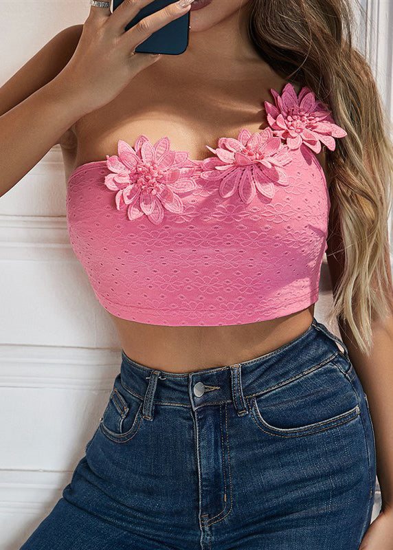 Camisole Dimensional With Sexy Pink Shoulder Single Flower Top