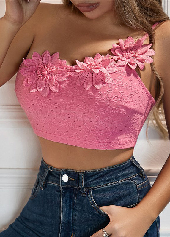 Camisole Dimensional With Sexy Pink Shoulder Single Flower Top