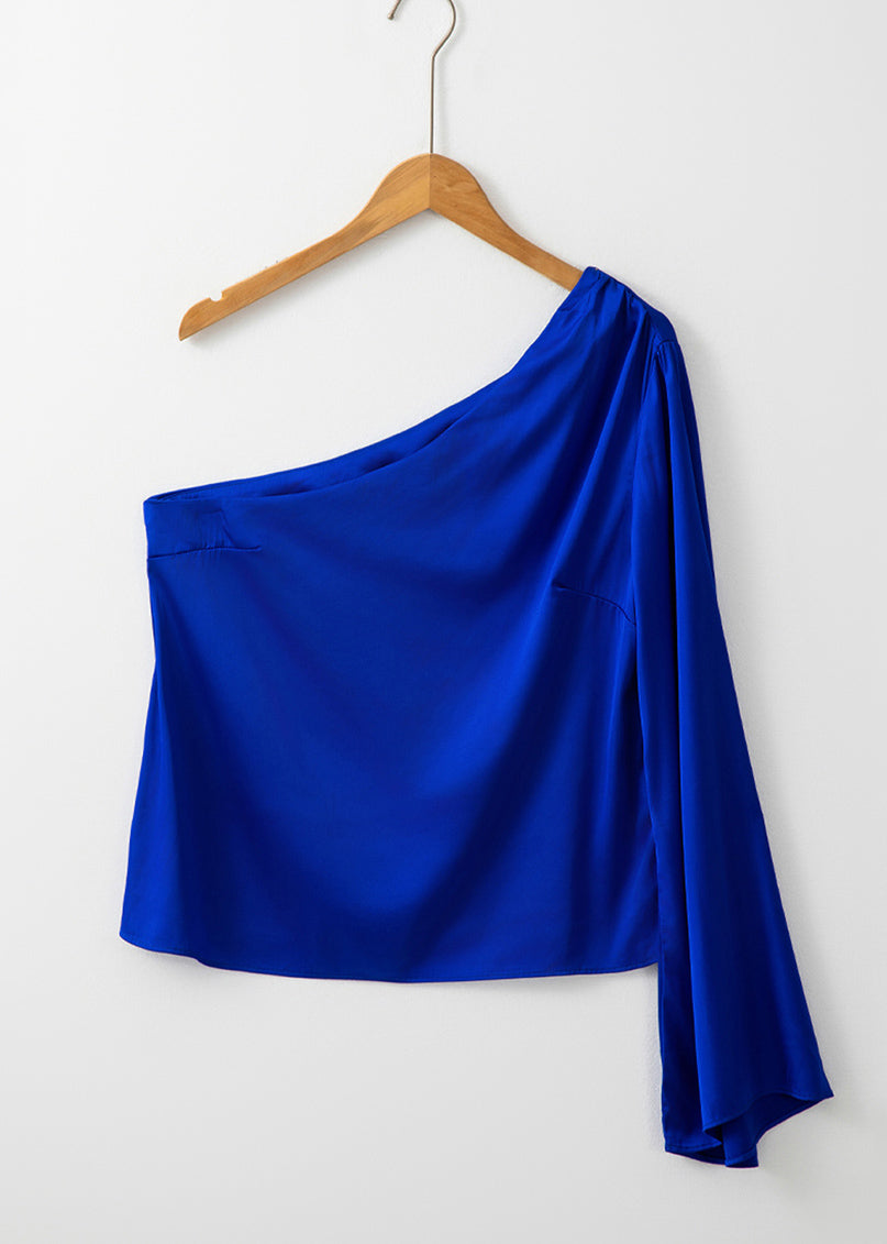 Blue Tops Royal Fall Shoulder Sexy Asymmetrical One