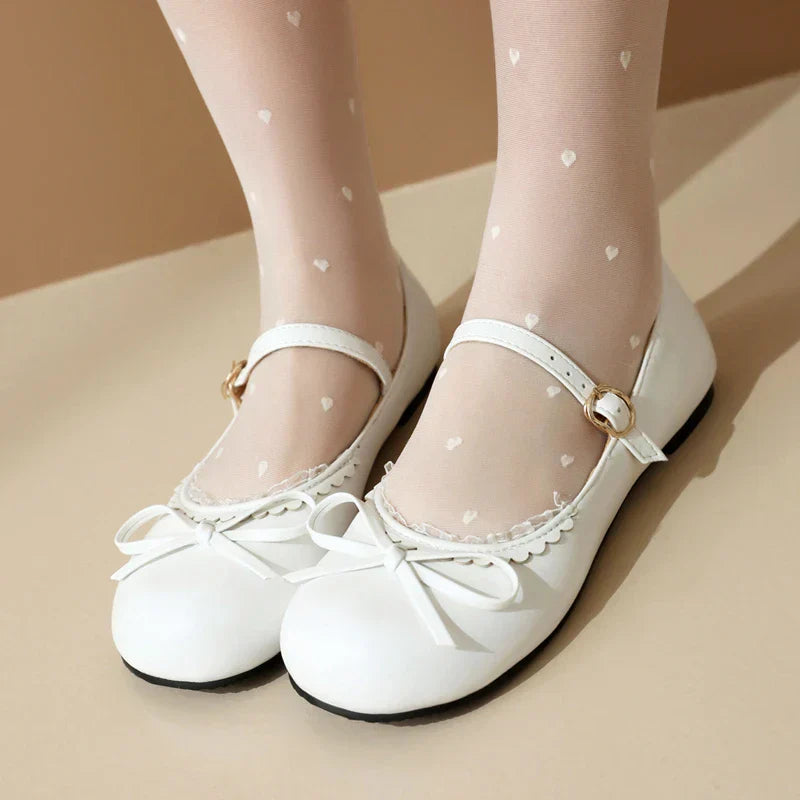 Mary - Bow Janes 33-45 Ballet Shoes Pink White Flats