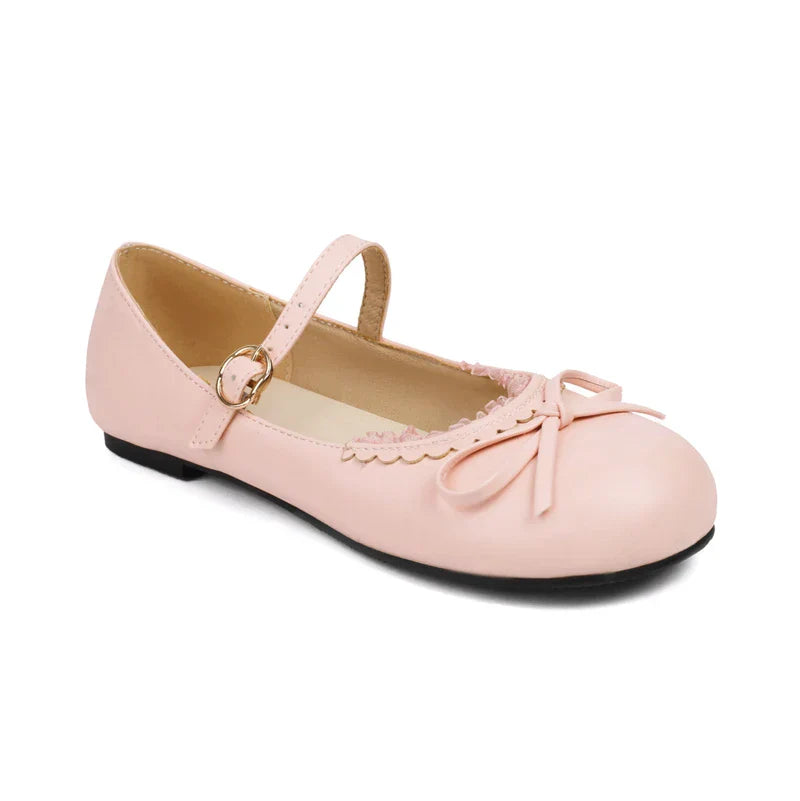 Mary - Bow Janes 33-45 Ballet Shoes Pink White Flats