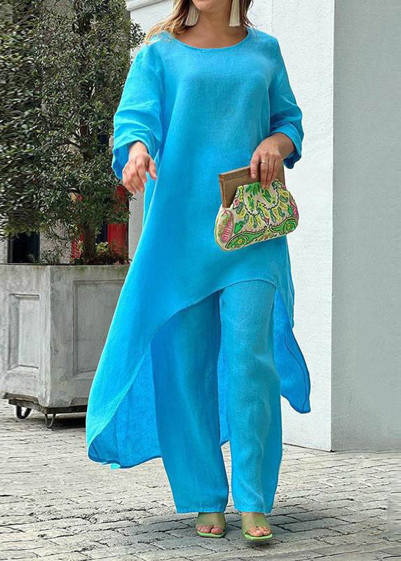 Leg Asymmetrical Simple Pants Patchwork Top And Blue Baby Wide