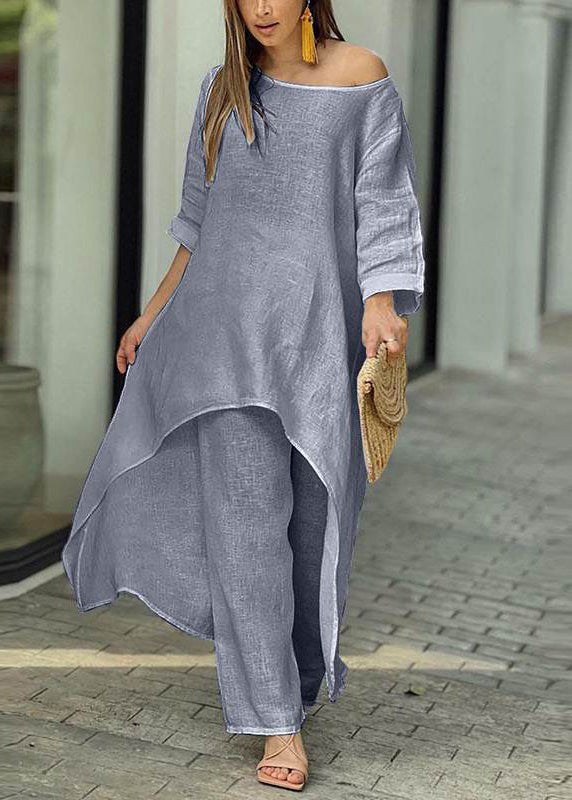 Leg Asymmetrical Simple Pants Patchwork Top And Blue Baby Wide