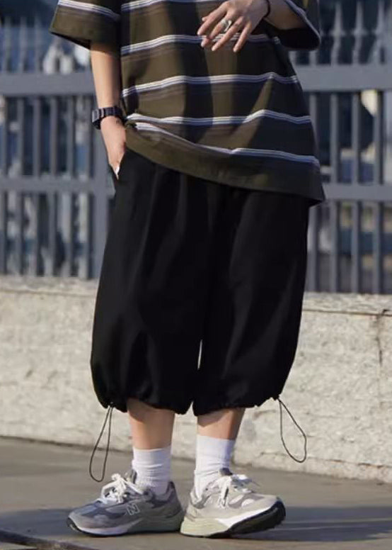 Drawstring Summer Ice Men Crop Pants Silk Simple Grey Pockets