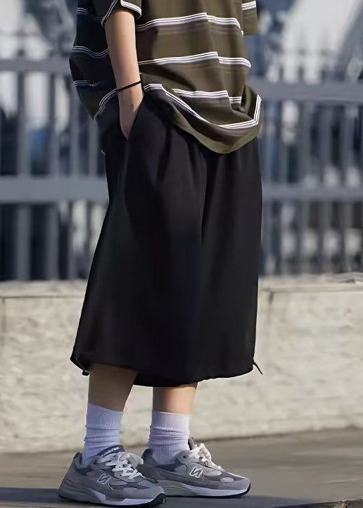 Drawstring Summer Ice Men Crop Pants Silk Simple Grey Pockets