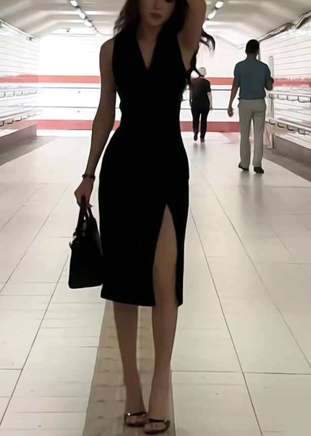 Strap Black Spaghetti V Sleeveless Slim Maxi Neck Dresses Fi Open Side