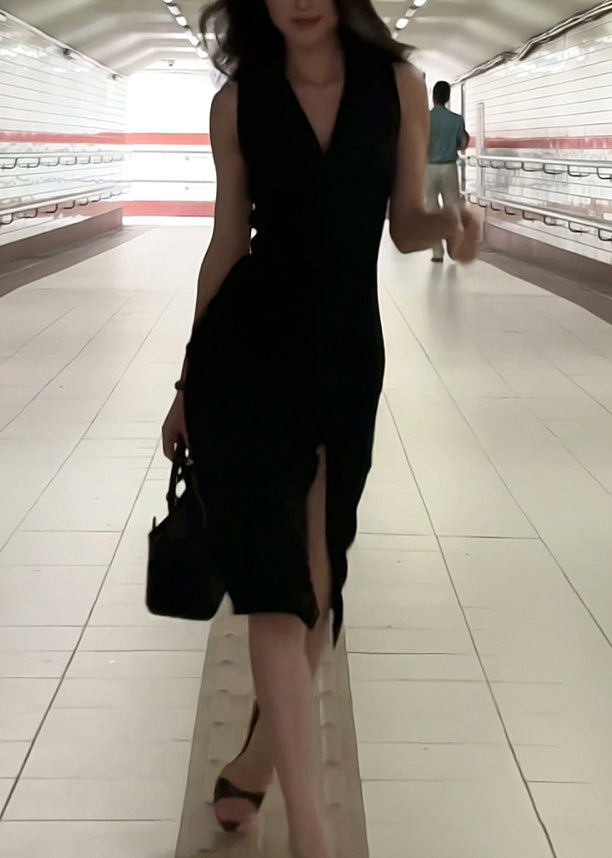Strap Black Spaghetti V Sleeveless Slim Maxi Neck Dresses Fi Open Side