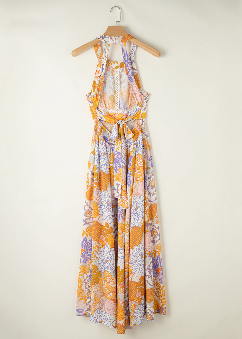 Dresses Sleeveless Slim Print Tunic Colorblock Fit Backless Maxi