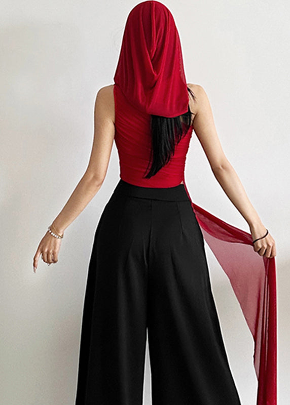 One Fit Red Tulle Asymmetrical Sleeveless Shoulder Shirt Slim