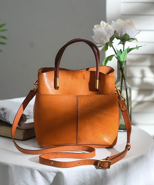 Leather Style Orange Large Durable Handbag Tote
