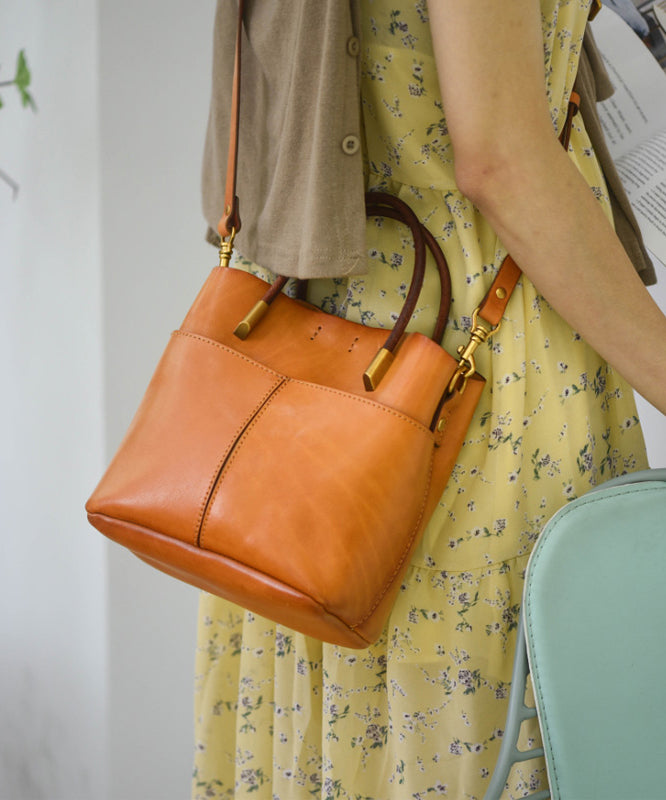 Leather Style Orange Large Durable Handbag Tote