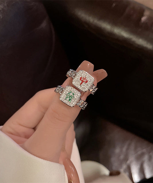 Zircon Alloy Stylish Set Mahjong Rings Two-Piece