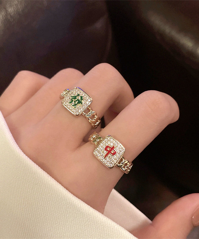 Zircon Alloy Stylish Set Mahjong Rings Two-Piece