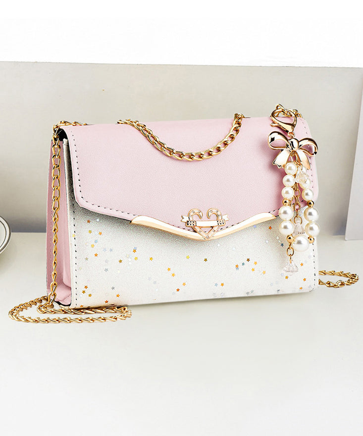 Flap Leather Beige Linked Bag Chain Faux Stylish