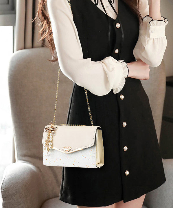 Flap Leather Beige Linked Bag Chain Faux Stylish