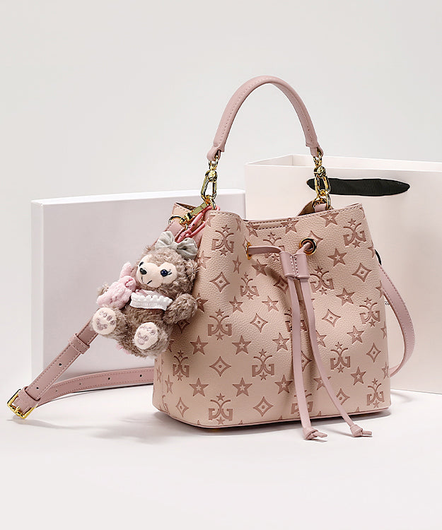 Bucket Stylish Leather Bag Calf Pink Embossed