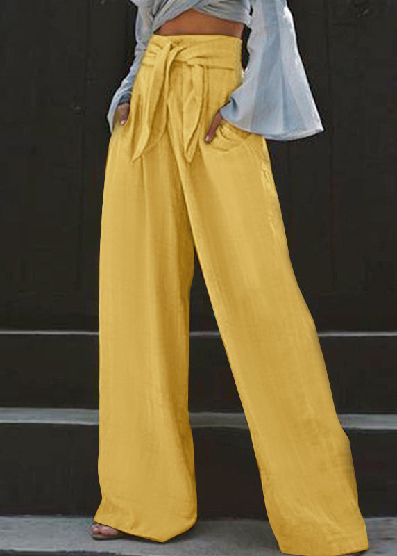 Wide High Stylish Pockets Yellow Leg Waist Summer Pants