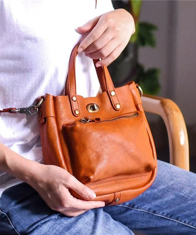 Micro CrossBody Orange Unique Durable Solid Leather Bag