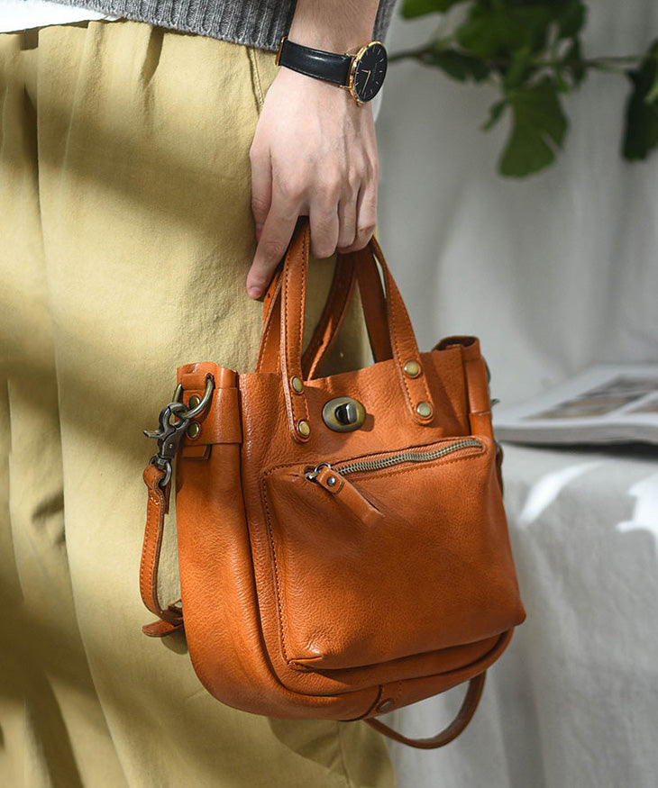Micro CrossBody Orange Unique Durable Solid Leather Bag
