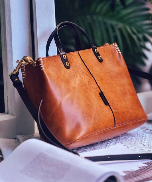 Tote Vintage Leather Brown Handbag Large Durable