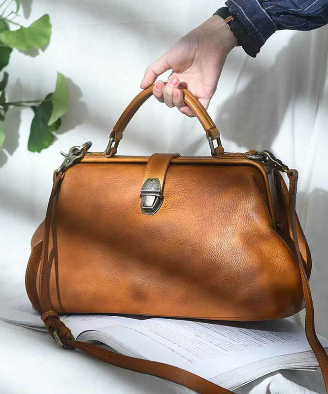 Vintage Large Tote Handbag Brown Leather Capacity