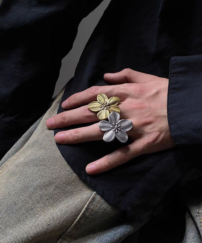 Floral Rings Vintage Two-Piece Metal Open Set