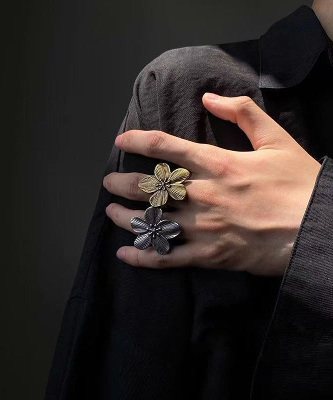 Floral Rings Vintage Two-Piece Metal Open Set