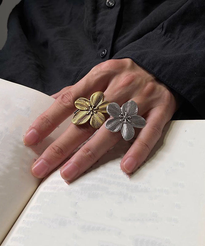 Floral Rings Vintage Two-Piece Metal Open Set