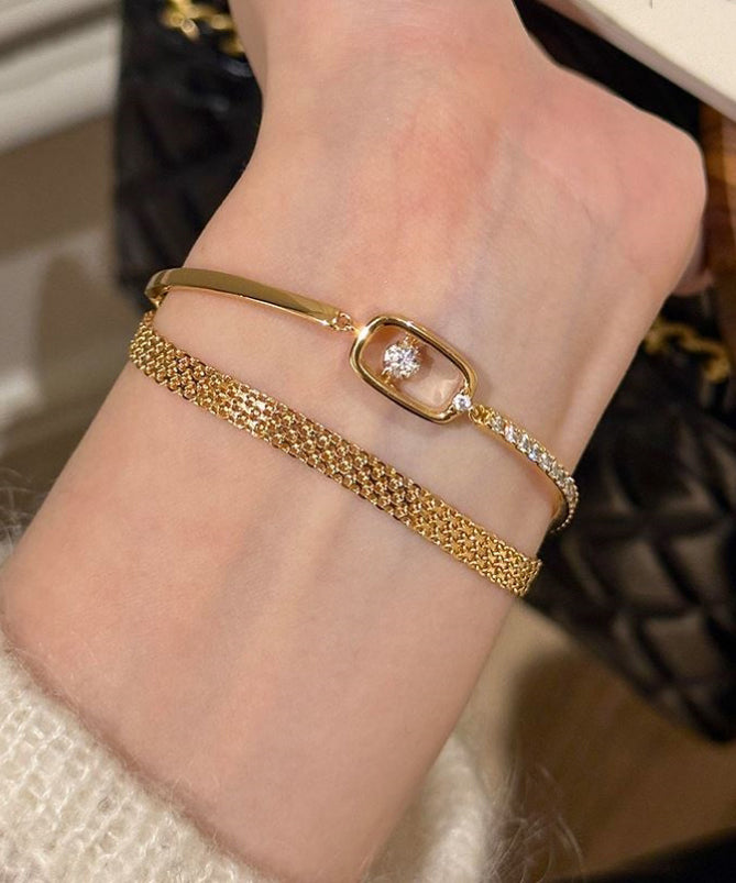 Zircon Two-Piece Bracelet Stainless Gold Chain Vogue Set Steel